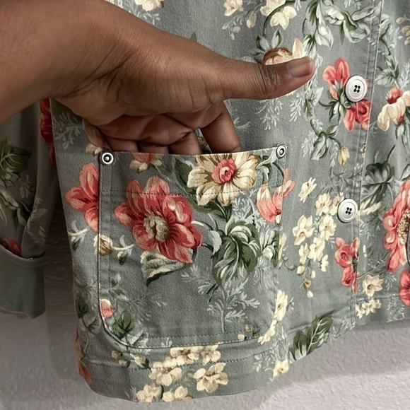 Teddi Womens Stretch Denim Jacket Blazer Sz Medium Floral Print - Picture 3 of 6